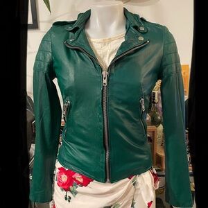 NWOT Muubaa Presley Bright Green Leather Biker Jacket sz US 4